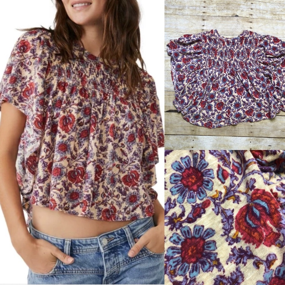 Free People Printed Ruffled Up Top Floral Cropped